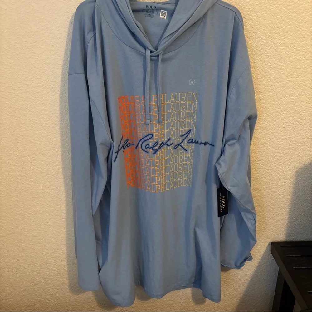New Polo Ralph Lauren Hooded Long Sleeve Cotton T Shirt blue Men's 4XB‎